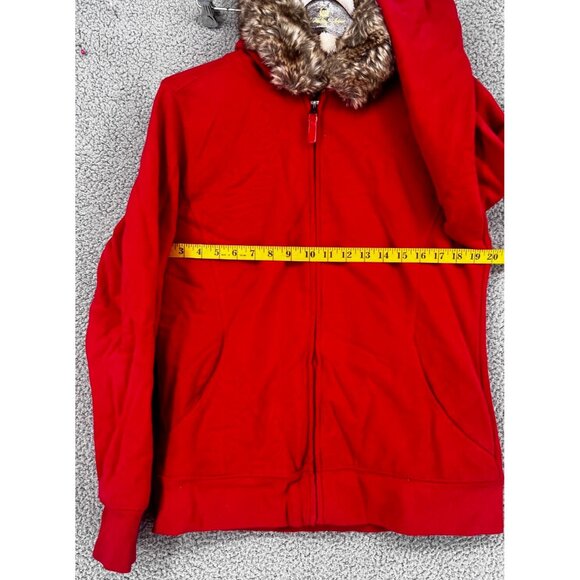 LL Bean Women’s Ivory Zip Hooded Faux Fur Lined Sweatshirt Medium Fur Ruff Hood - Picture 6 of 12